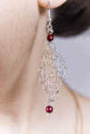 Silver Earrings with Red Glass Beads