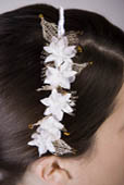 White Flower Headband with Silver Wirework and Tiger Eye Stone